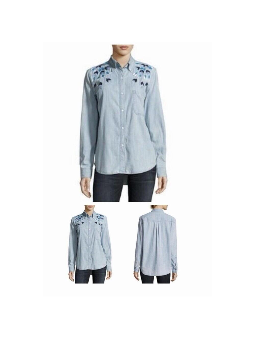 Women's light blue Rails Brett embroidered chambray shirt geo chevron stitch